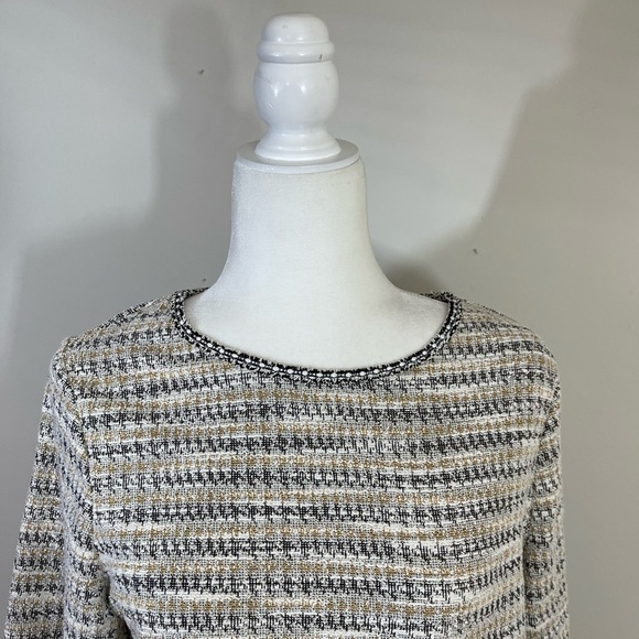 N.W.T. Max Studio sz med knit top textured fabric in cream, tan, black - Picture 2 of 13